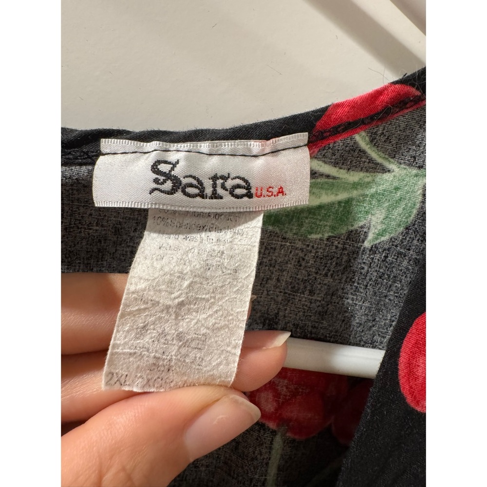 Sara USA Black Dress with Cherry Print, 2X - Picture 7 of 7